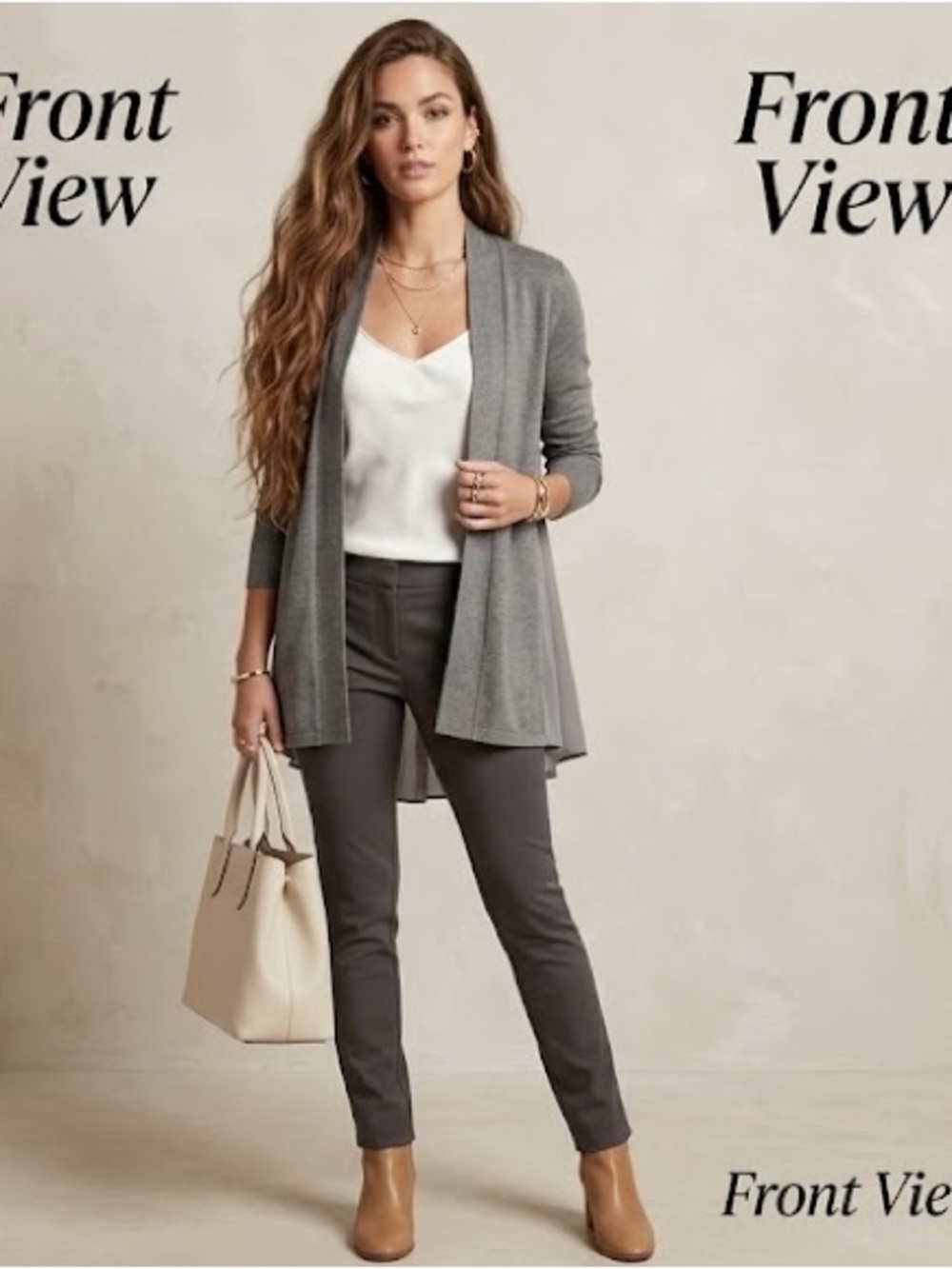 Notations Gray Open-Front Long Cardigan